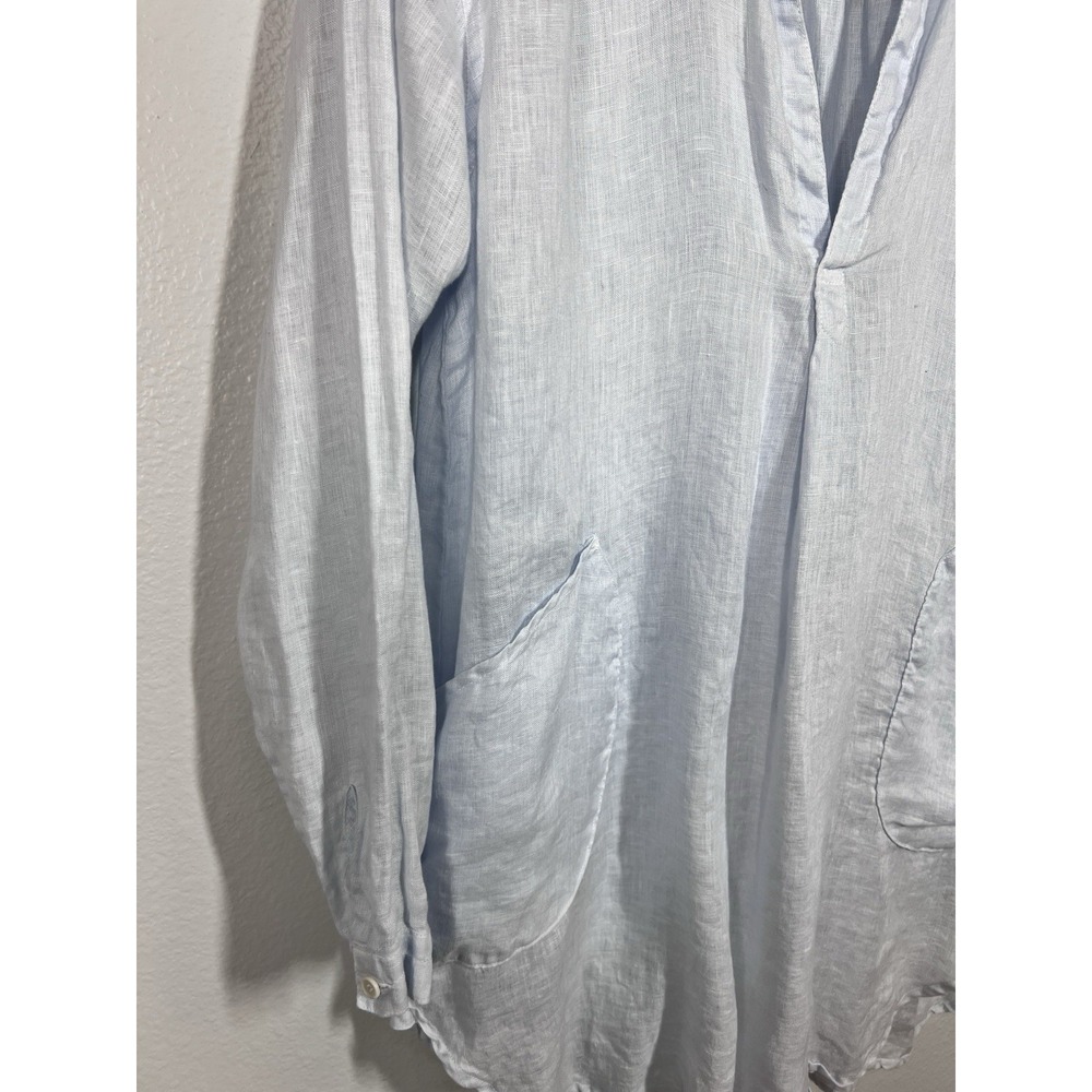 CP Shades Tunic Women's S Light Blue 100% Linen Sheer Pockets Top Boho Lagenlook - Picture 3 of 9